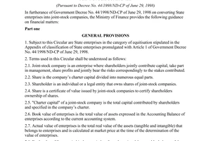 Circular No. 104/1998/TT-BTC, guiding financial matters when converting state enterprises into joint-stock companies, promulgated by the Ministry of Finance