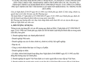 Thông tư 09/1998/TT-BTM nhập khẩu miễn thuế dự án đầu tư hợp đồng hợp tác kinh doanh hướng dẫn Nghị định 07/1998/NĐ-CP