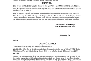 Quyết định 686/1998/QĐ-UBTDTT-TTI  Luật Cờ vua