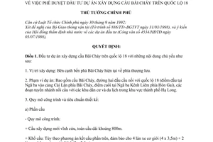 Quyết định 634/QĐ-TTg  phê duyệt đầu tư dự án xây dựng cầu Bãi Cháy quốc lộ 18