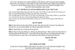 Quyết định 2040/1998/QĐ-CHK Quy định tạm thời về quản lý hoạt động cho thuê tàu bay của các doanh nghiệp vận chuyển hàng không Việt Nam