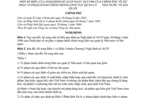 Nghị định 54/1998/NĐ-CP xử phạt vi phạm hành chính trong lĩnh vực quản lý Nhà nước hải quan để bổ sung nghị định 16/CP