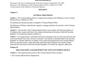Decree of Government No. 53/1998/ND-CP, on the organization and activities of the Vietnam marine police