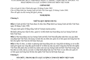 Nghị định 53/1998/NĐ-CP tổ chức và hoạt động của lực lượng Cảnh sát biển Việt Nam