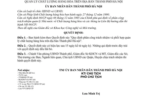 Quyết định 24/1998/QĐ-UB "Quy định phân công trách nhiệm và phối hợp hợp quản lý chất lượng hàng hóa trên địa bàn Hà Nội