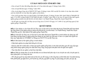 Quyết định 1122/QĐ-UB 1998 quản lý khai thác nghêu giống tự nhiên Thạnh Phong Thạnh Hải Bến Tre