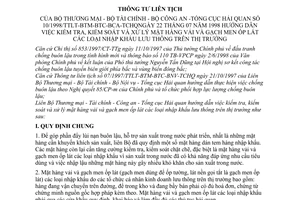 Thông tư liên tịch 10/1998/TTLT-BTM-BTC-BCA-TCHQ kiểm tra, kiểm soát xử lý mặt hàng vải gạch men ốp lát nhập khẩu lưu thông trên thị trường