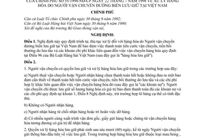 Nghị định 55/1998/NĐ-CP xử lý hàng hoá do người vận chuyển đường biển lưu giữ tại Việt Nam