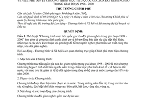 Quyết định 133/1998/QĐ-TTg  phê duyệt Chương trình mục tiêu quốc gia xoá đói giảm nghèo giai đoạn 1998-2002