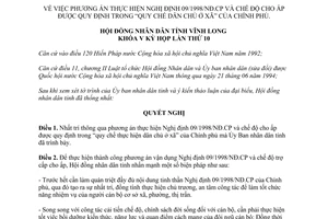 Nghị quyết 58/1998-HĐND K5 thực hiện Nghị định 09/1998/NĐ.CP và chế độ cho ấp Vĩnh Long