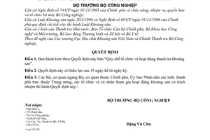 Quyết định 48/1998/QĐ-BCN  Quy chế tổ chức hoạt động Thanh tra khoáng sản