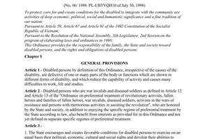 Ordinance No. 06/1998/PL-UBTVQH10 of July 30, 1998 on disabled persons