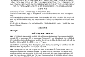 Nghị định 56/1998/NĐ-CP quy định các hình thức, đối tượng và tiêu chuẩn khen thưởng, cụ thể hoá tiêu chuẩn khen thưởng huân chương lao động