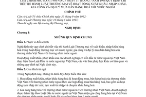 Nghị định 57/1998/NĐ-CP hướng dẫn thi hành Luật Thương mại hoạt động xuất khẩu, nhập khẩu, gia công và đại lý mua bán hàng hoá với nước ngoài