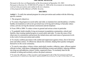 Decision No. 138/1998/QD-TTg, ratifying the national program for crime prevention and combat, promulgated by the Prime Minister of Government