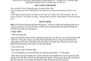 Quyết định 135/1998/QĐ-TTg  phê duyệt Chương trình phát triển kinh tế - xã hội các xã đặc biệt khó khăn miền núi và vùng sâu, vùng xa