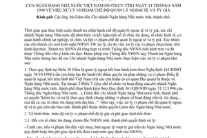 Công văn 478/CV/TTr1  xử lý vi phạm chế độ quản lý ngoại tệ và tỷ giá
