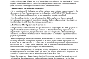 Official Dispatch No. 767/CV-NHNN7 of August 24, 1998, on foreign currencies buying and selling at credit institutions that are permitted to trade in foreign currencies.