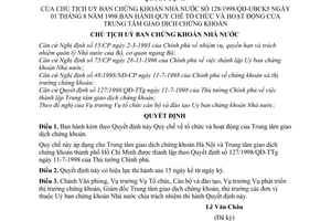 Quyết định 128/1998/QĐ-UBCK5 Quy chế tổ chức hoạt động Trung tâm Giao dịch Chứng khoán