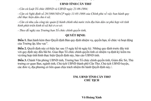 Quyết định 1838/1998/QĐ-UB tổ chức và hoạt động của Trưởng ấp khu vực Cần Thơ