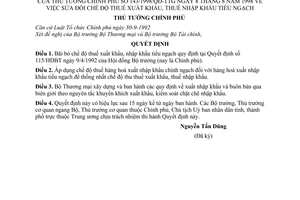 Quyết định 143/1998/QĐ-TTg sửa đổi chế độ thuế xuất khẩu, thuế nhập khẩu tiểu ngạch