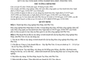 Quyết định 702/QĐ-TTg thành lập phê duyệt Dự án đầu tư xây dựng kinh doanh kết cấu hạ tầng Khu công nghiệp Hòa Hiệp, tỉnh Phú Yên