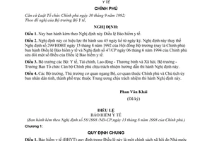 Nghị định 58/1998/NĐ-CP Điều lệ Bảo hiểm y tế