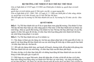 Quyết định 773/1998/QĐ-UBTDTT chức năng, nhiệm vụ  cơ cấu tổ chức của Vụ Thể thao thành tích cao II