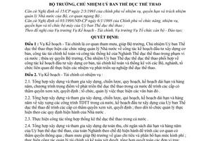 Quyết định 770/1998/QĐ-UBTDTT chức năng, nhiệm vụ cơ cấu tổ chức của Vụ kế hoạch - Tài chính