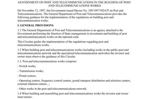 Circular No.03/1998/TT-TCBD of August 14, 1998 guiding the implementation of Decree No. 109/1997/ND-CP of The Government on post and telecommunications in the building of post and telecommunications works