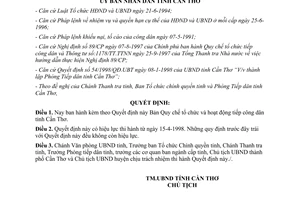 Quyết định 2020/1998/CT-UB Quy chế tổ chức và hoạt tiếp công dân tỉnh Cần Thơ