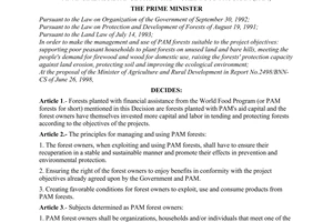 Decision No. 145/1998/QD-TTg of August 15, 1998 on the policy of management and use of forests planted with financial assistance from the world food program (PAM)
