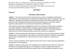 Decree of Government No. 61/1998/ND-CP, on the Inspection and control work with regard to the enterprises