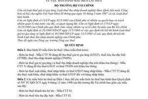 Quyết định 1042/1998/QĐ-BTC mẫu biên lai thuế