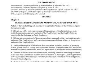 Decree of Government No. 64/1998/ND-CP, detailing and guiding the implementation of the ordinance against corruption