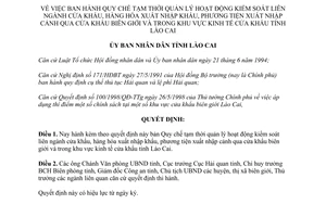 Quyết định 194/1998/QĐ-UB quản lý hoạt động kiểm soát liên ngành cửa khẩu hàng hoá phương tiện Lào Cai