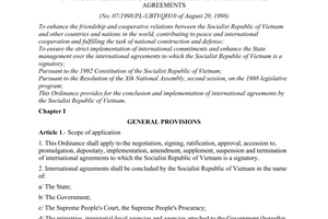 Ordinance No.07/1998/PL-UBTVQH10, on the conclusion and implementation of inter-national agreements, passed by the Standing Committee of National Assembly