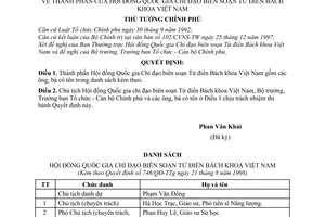 Quyết định 746/1998/QĐ-TTg thành phần của Hội đồng quốc gia Chỉ đạo biên soạn Từ điển Bách khoa Việt Nam