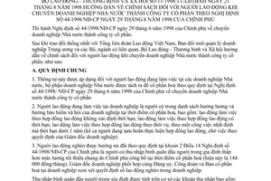 Thông tư 11/1998/TT-LĐTBXH chính sách người lao động khi chuyển doanh nghiệp Nhà nước thành công ty cổ phần hướng dẫn Nghị định 44/1998/NĐ-CP