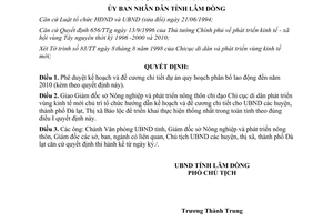 Quyết định 2200/1998/QĐ-UB quy hoạch phân bổ lao động đến năm 2010 Lâm Đồng