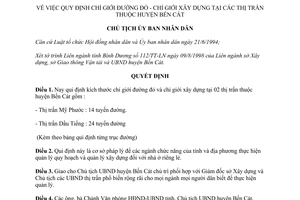 Quyết định 135/1998/QĐ-CT Quy định chỉ giới đường đỏ xây dựng thị trấn huyện Bến Cát Bình Dương