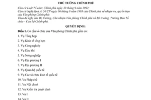 Quyết định 155/1998/QĐ-TTg cơ cấu tổ chức của Văn phòng Chính phủ