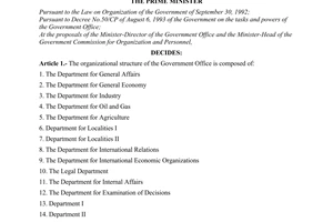 Decision No. 155/1998/QD-TTg of August 28, 1998 on the organizational structure of The Government office