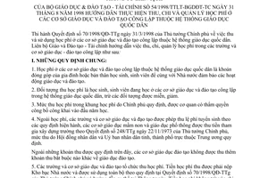 Thông tư liên tịch 54/1998/TTLT-BGDĐT-TC thực hiện thu, chi quản lý học phí cơ sở giao dục đào tạo công lập hệ thống giáo dục quốc dân