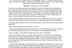 Công văn 3130/TCHQ-GSQL giải quyết những vướng mắc trong thời gian đầu thực hiện NĐ 57/1998/NĐ-CP