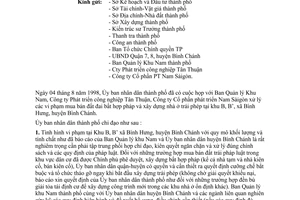 Công văn 3559/CV-UB-QLĐT xử lý các vi phạm chuyển nhượng đất bất hợp pháp và xây dựng trái phép tại Khu B, B’ thuộc xã Bình Hưng, huyện Bình Chánh