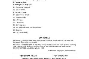 Tiêu chuẩn ngành TCN 68-171:1998 về đồng hồ chủ trong mạng đồng bộ - Yêu cầu kỹ thuật do Tổng cục Bưu điện ban hành