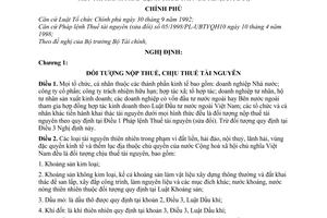 Nghị định 68/1998/NĐ-CP hướng dẫn thi hành Pháp lệnh Thuế tài nguyên (sửa đổi)