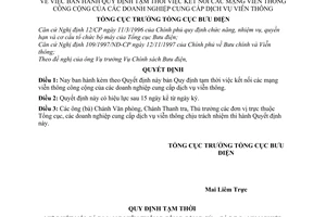 Quyết định 547/1998/QĐ-TCBĐ Quy định kết nối mạng viễn thông công cộng của doanh nghiệp cung cấp dịch vụ viễn thông