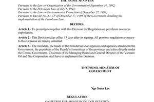 Decision No.163/1998/QD-TTg of September 07, 1998 promulgating the regulation on petroleum resources exploitation